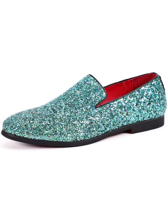 Men\'s Cyan Leather Glitter Sparkly Loafers Slip On Tuxedo Formal Events Shoes main image 6